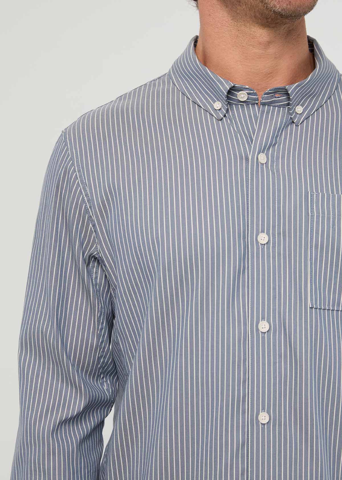 Cloudweight Twill One Pocket Shirt - Slate Blue Fine Stripe - Image 6