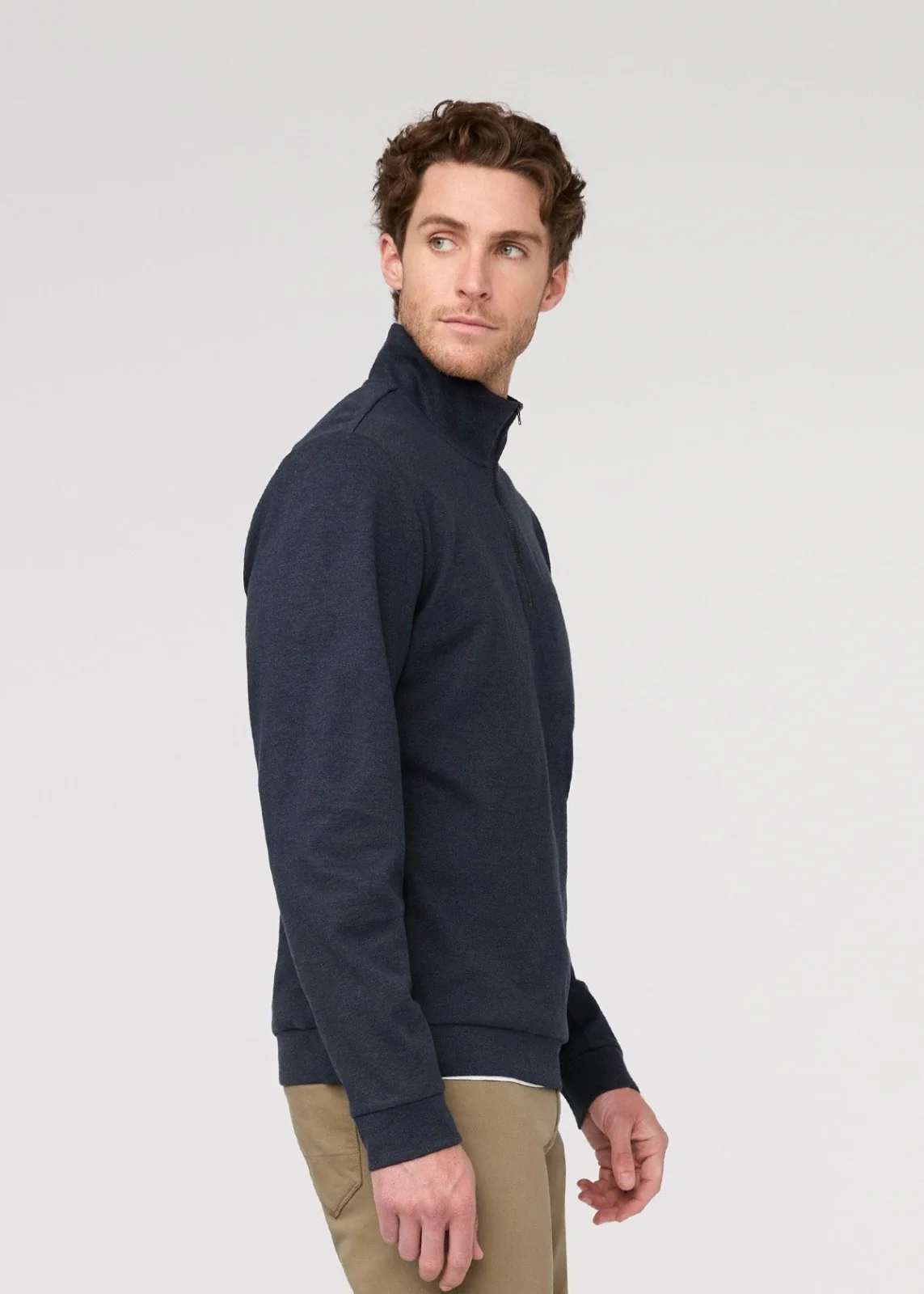Performance Flannel Quarter Zip - Heather Navy - Image 3