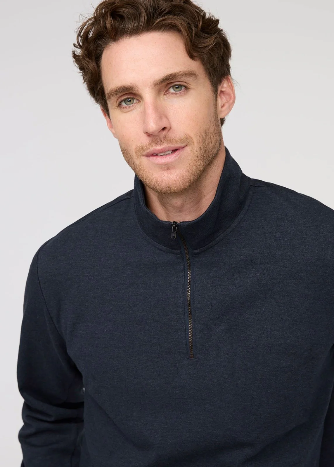 Performance Flannel Quarter Zip - Heather Navy - Image 5