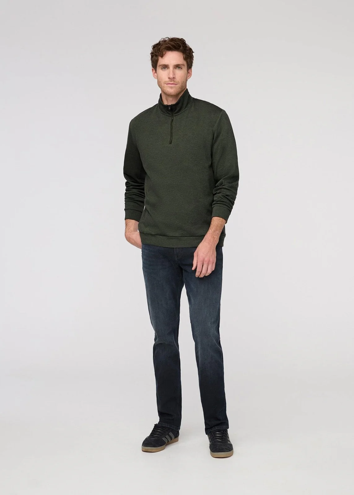 Performance Flannel Quarter Zip - Heather Peat - Image 2