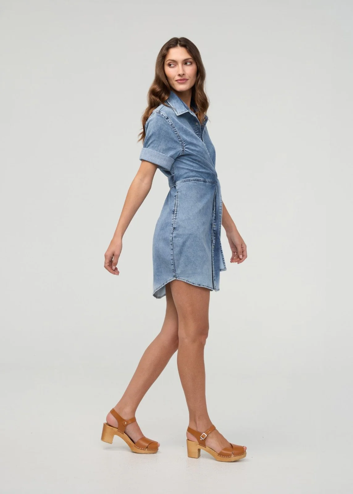 Performance Denim Lite Wrap Shirt Dress - Light Stone - Image 2