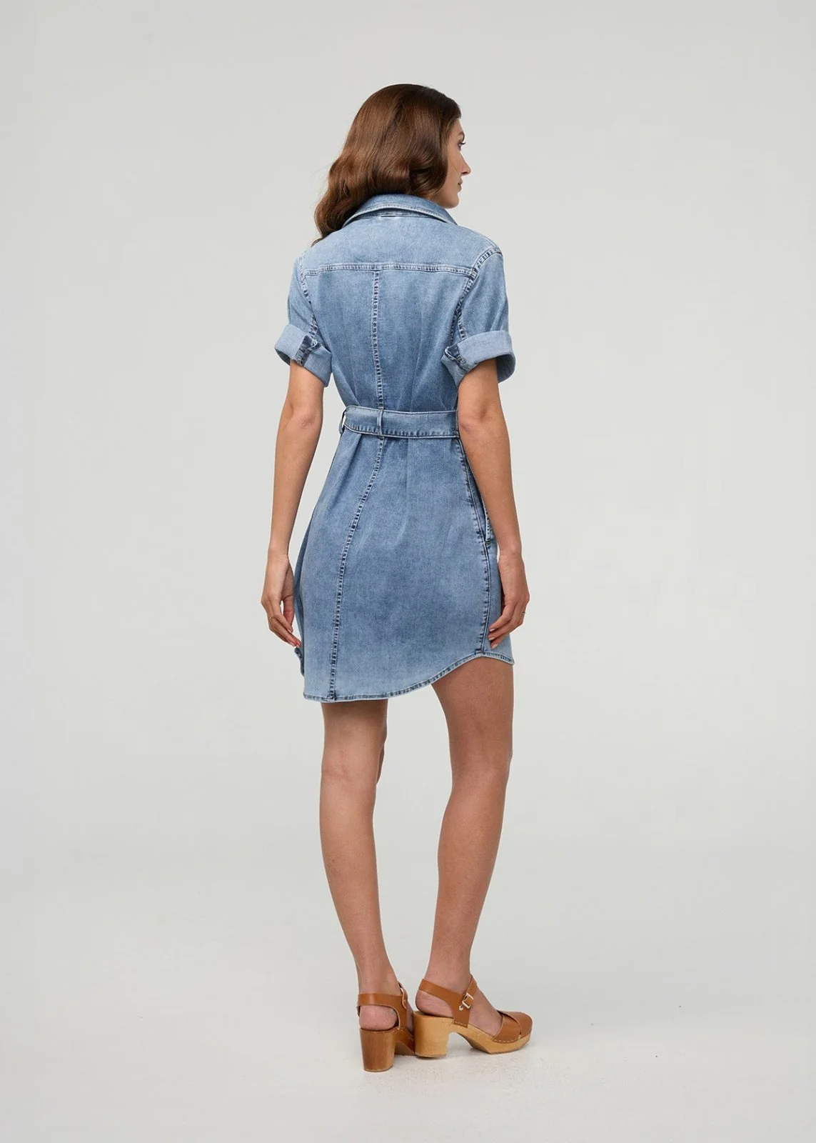 Performance Denim Lite Wrap Shirt Dress - Light Stone - Image 3