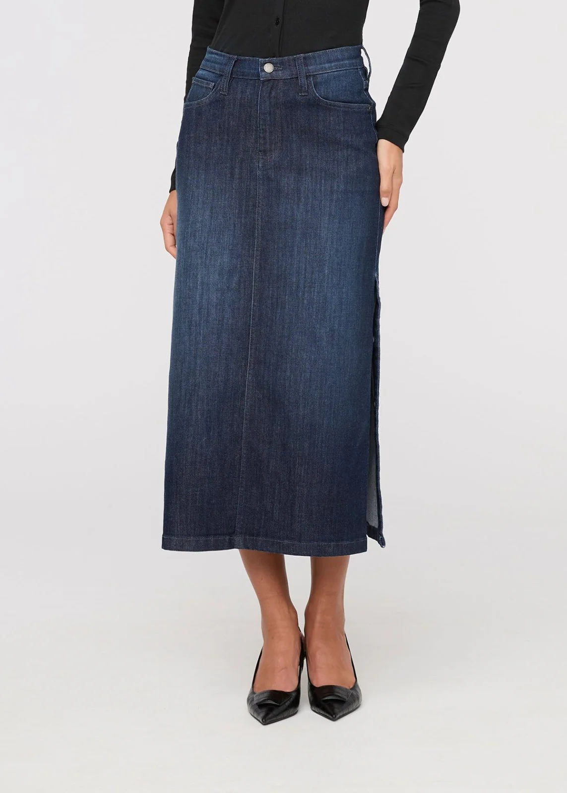 Performance Denim Slit Skirt - Dark Stone - Image 2