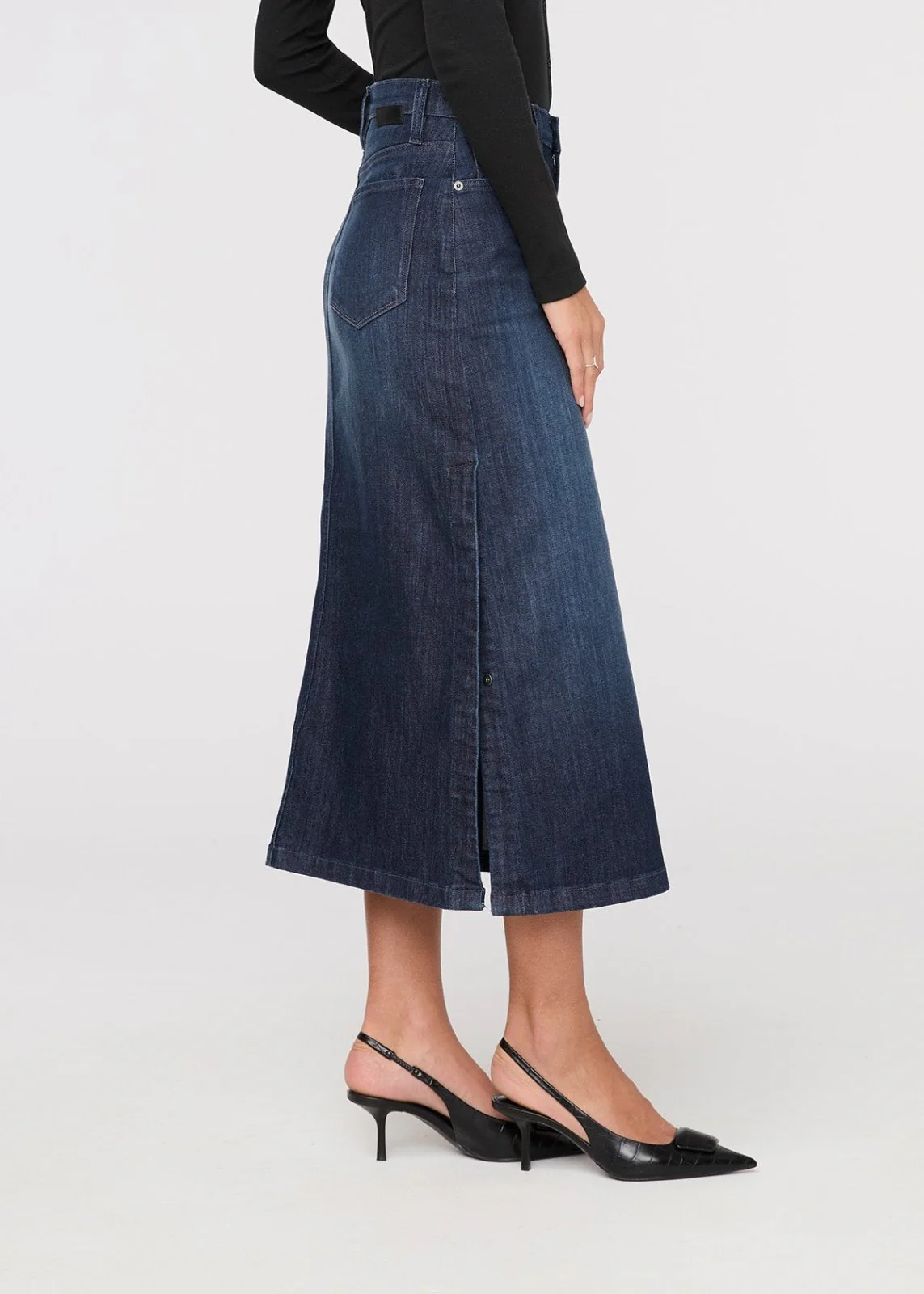 Performance Denim Slit Skirt - Dark Stone - Image 3