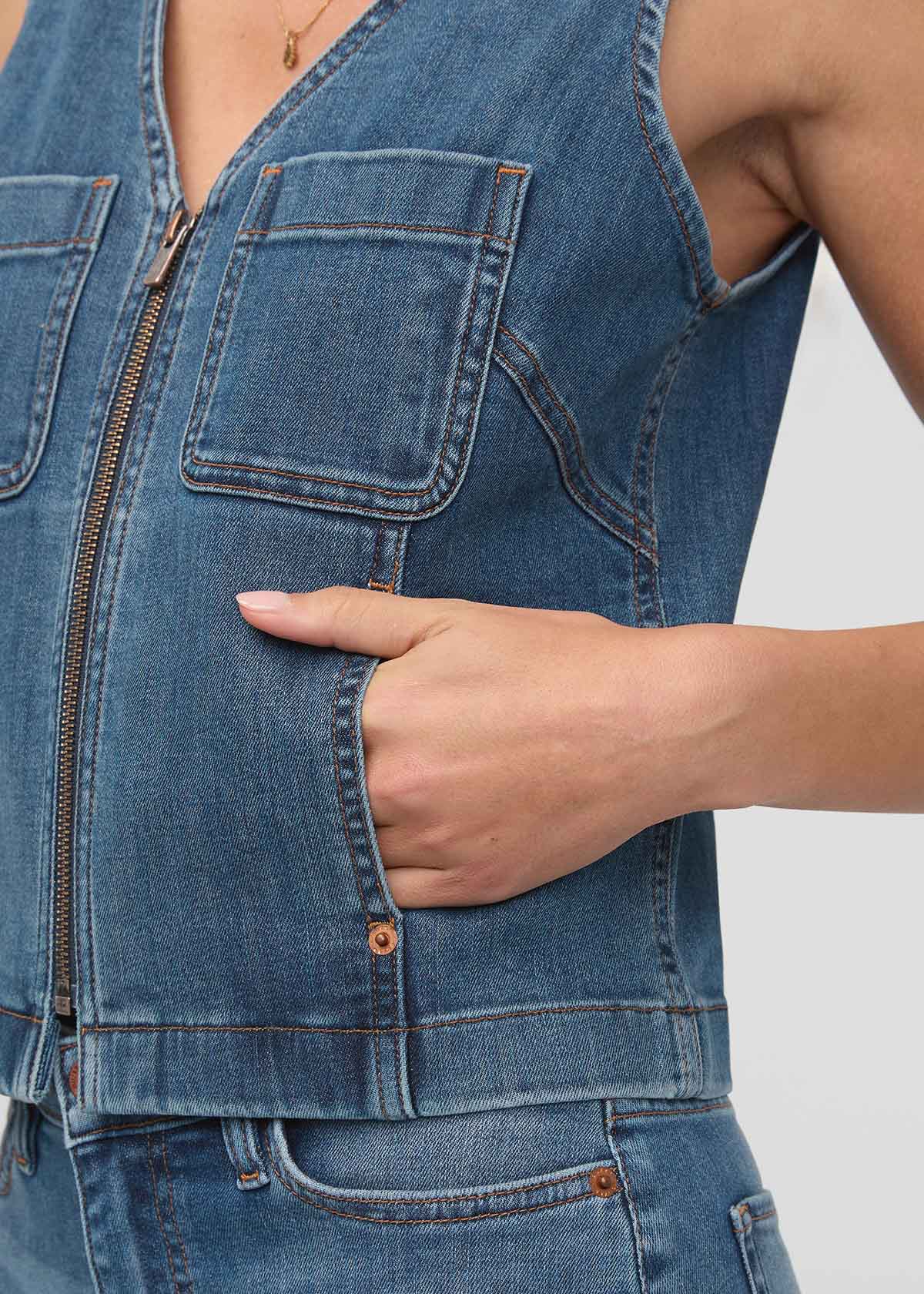 Performance Denim Zip Front Vest - Blue Ash - Image 6