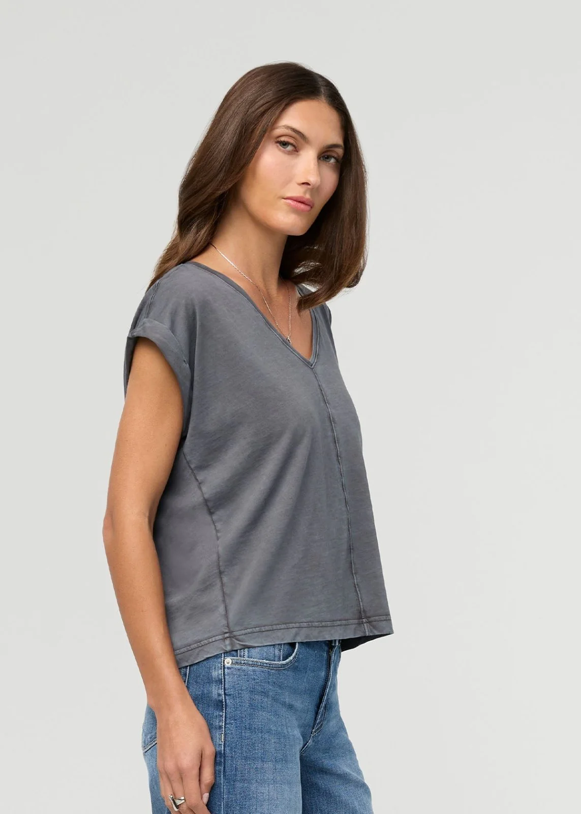 PurePima Dolman V-Neck - Washed Grey - Image 3