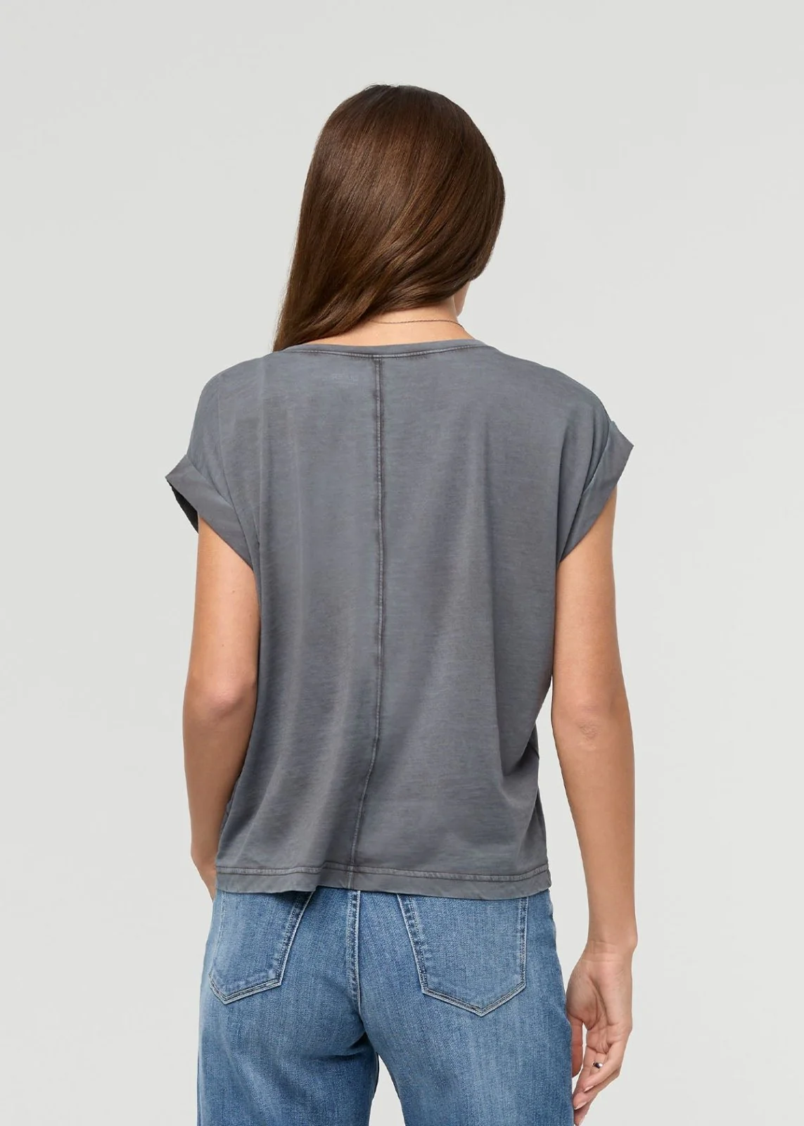 PurePima Dolman V-Neck - Washed Grey - Image 4