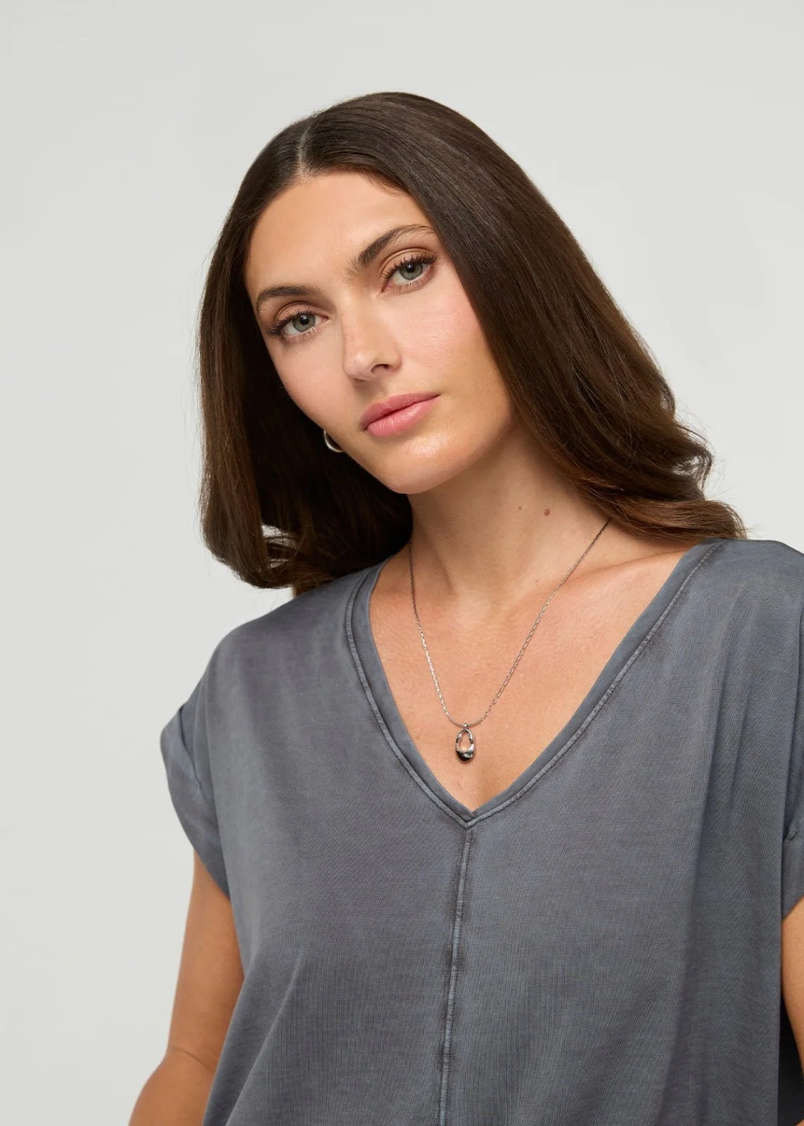 PurePima Dolman V-Neck - Washed Grey - Image 6