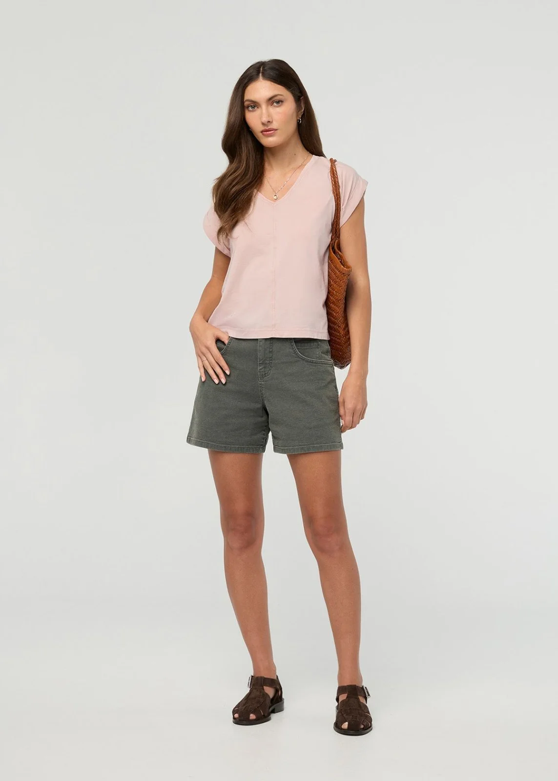 PurePima Dolman V-Neck - Washed Soft Rose - Image 2