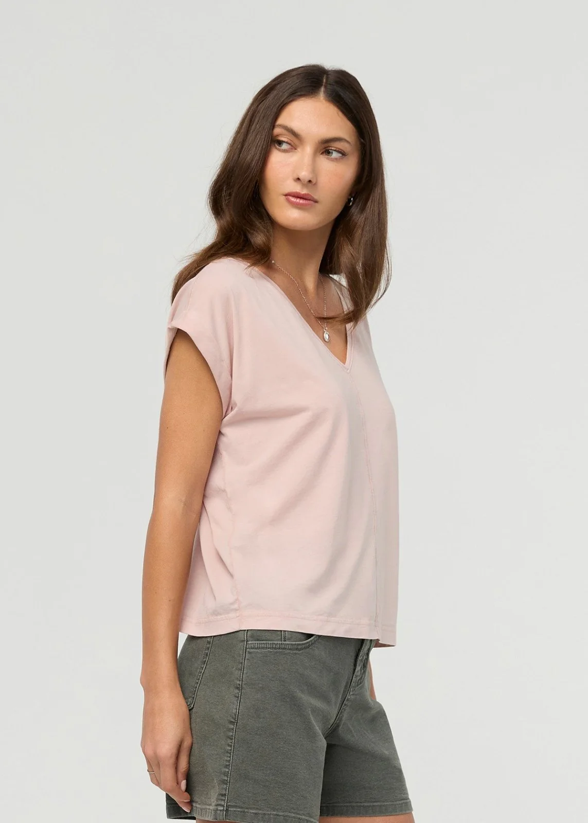PurePima Dolman V-Neck - Washed Soft Rose - Image 3