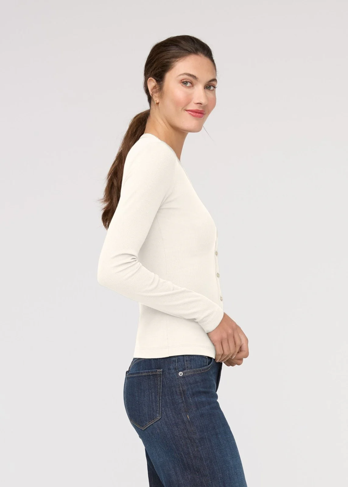 Ribbed Pima Fitted Button Down - Ecru - Image 3