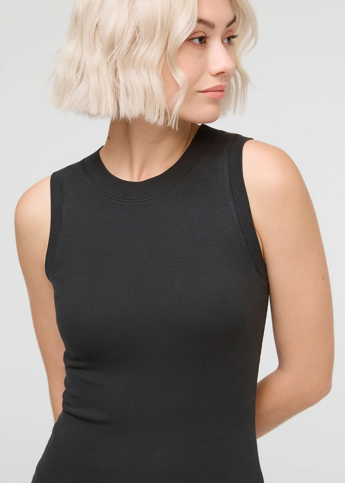 Ribbed Pima High Neck Tank - Black - Image 4